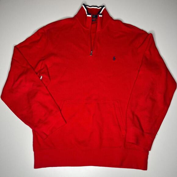Polo Ralph Lauren Red Quarter-Zip Pullover Sweatshirt Men’s M 100% Cotton - Picture 1 of 8